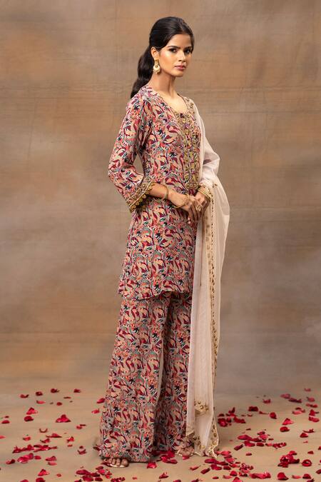 Mehak Murpana Multi Color Crepe, Organza Beads, Tassels Round Abstract Print Kurta Pant Set Online at Aza Fashions Mehak Murpana_Multi Color Crepe, Organza Beads, Tassels Round Abstract Print Kurta Pant Set _Online_at_Aza_Fashions