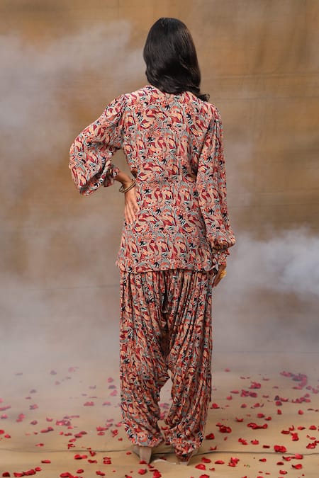 Shop_Mehak Murpana_Multi Color Crepe Beads, Abstract Print Angarkha Overlap Kurta With Patiala _at_Aza_Fashions