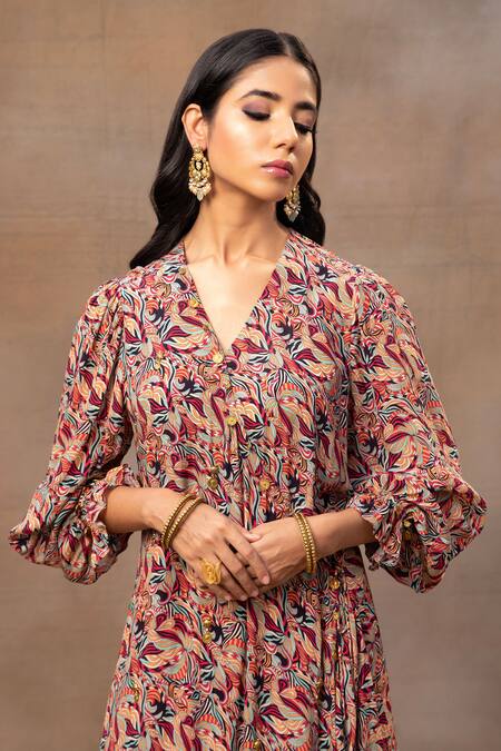 Buy Mehak Murpana Multi Color Crepe Beads, Abstract Print Angarkha Overlap Kurta With Patiala Online at Aza Fashions Buy_Mehak Murpana_Multi Color Crepe Beads, Abstract Print Angarkha Overlap Kurta With Patiala _Online_at_Aza_Fashions