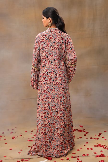 Shop_Mehak Murpana_Multi Color Crepe Beads, Tassels, Embroidery Sequin Embellished Blouse Cape Set _at_Aza_Fashions