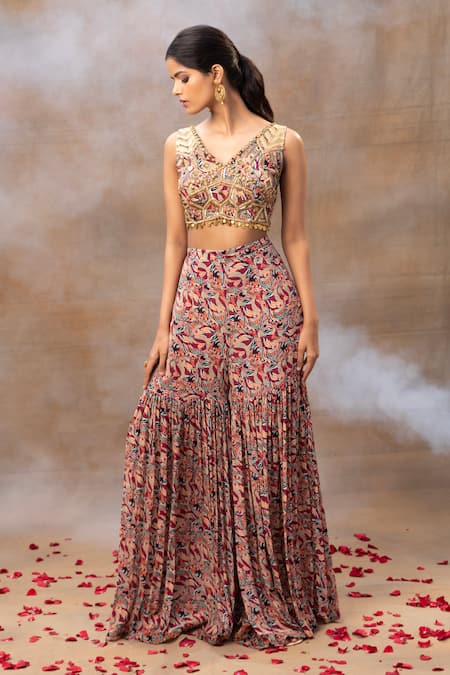 Mehak Murpana Multi Color Crepe Beads, Tassels, Embroidery Sequin Embellished Blouse Cape Set Online at Aza Fashions Mehak Murpana_Multi Color Crepe Beads, Tassels, Embroidery Sequin Embellished Blouse Cape Set _Online_at_Aza_Fashions