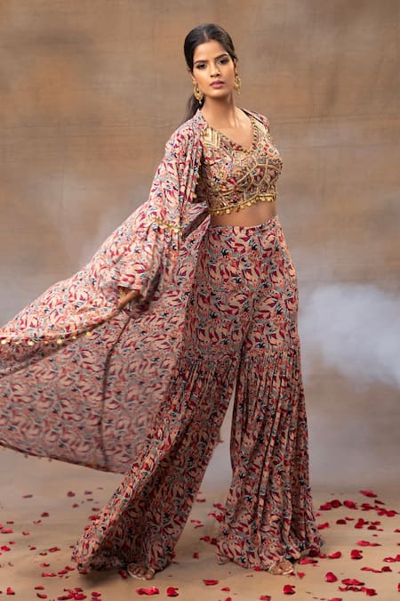 Buy Mehak Murpana Multi Color Crepe Beads, Tassels, Embroidery Sequin Embellished Blouse Cape Set Online at Aza Fashions Buy_Mehak Murpana_Multi Color Crepe Beads, Tassels, Embroidery Sequin Embellished Blouse Cape Set _Online_at_Aza_Fashions