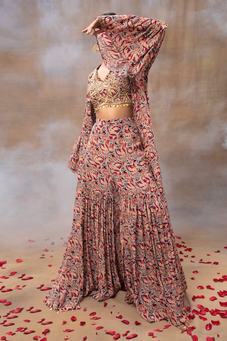 Mehak Murpana Multi Color Crepe Beads, Tassels, Embroidery Sequin Embellished Blouse Cape Set at Aza Fashions Mehak Murpana_Multi Color Crepe Beads, Tassels, Embroidery Sequin Embellished Blouse Cape Set _at_Aza_Fashions