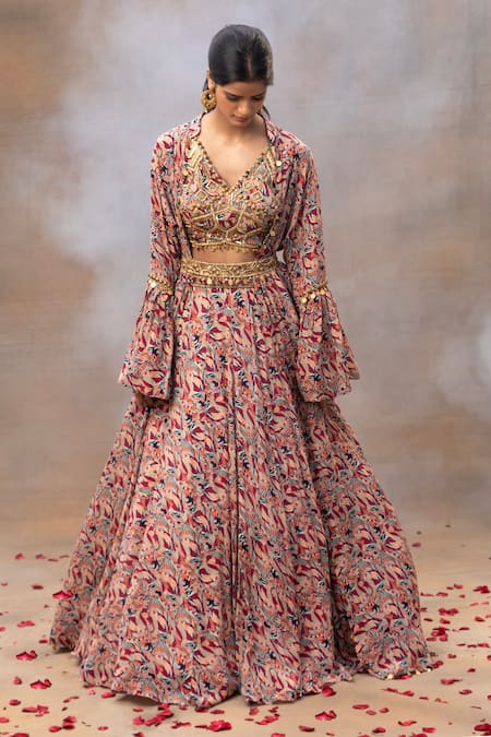 Mehak Murpana Multi Color Crepe Sequins, Beads, Tassels V-neck Embroidered Blouse Lehenga Set Online at Aza Fashions Mehak Murpana_Multi Color Crepe Sequins, Beads, Tassels V-neck Embroidered Blouse Lehenga Set _Online_at_Aza_Fashions