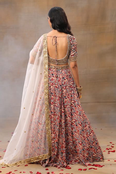 Shop_Mehak Murpana_Multi Color Organza, Crepe Beads, Tassels, Abstract Print Lehenga Set _at_Aza_Fashions