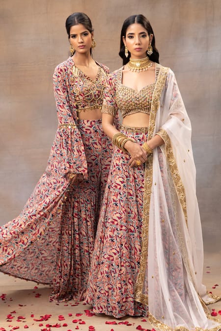 Mehak Murpana Multi Color Organza, Crepe Beads, Tassels, Abstract Print Lehenga Set Online at Aza Fashions Mehak Murpana_Multi Color Organza, Crepe Beads, Tassels, Abstract Print Lehenga Set _Online_at_Aza_Fashions