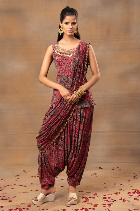 Mehak Murpana Botanical Print Top Dhoti Pant Set 