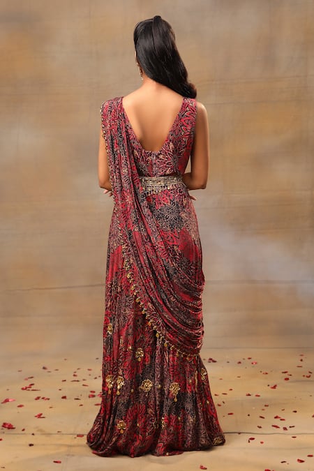 Mehak Murpana Blossom Floral Print Jumpsuit With Drape 