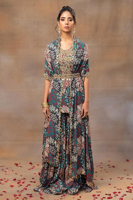 Mehak Murpana Botanical Print Cape Sharara Set 