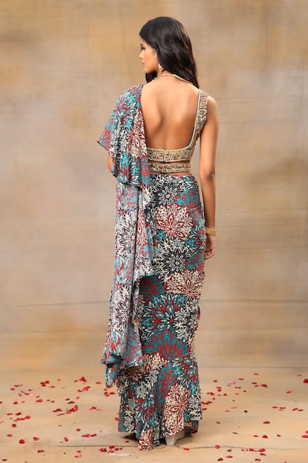 Mehak Murpana Printed Ruffle Re-Draped Saree & Blouse Set 