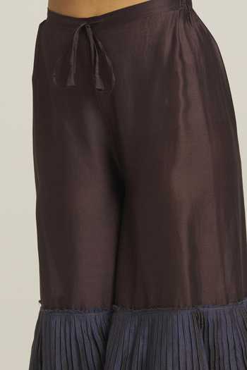 Buy_Urvashi Kaur_Wine Chanderi Silk Wide Legged Pant _Online_at_Aza_Fashions