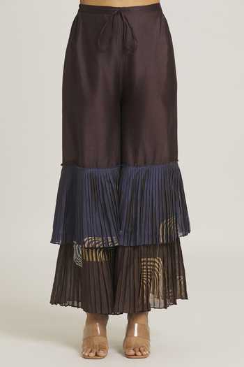 Shop_Urvashi Kaur_Wine Chanderi Silk Wide Legged Pant _Online_at_Aza_Fashions