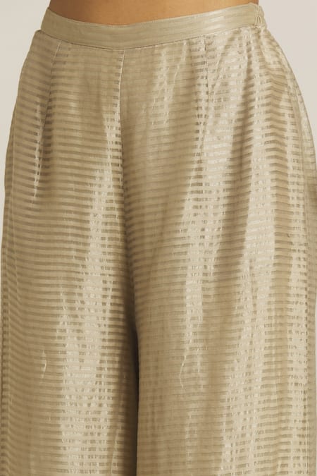 Shop_Urvashi Kaur_Silver Tissue Silk Embroidered Stripe Wide Legged Pant _Online_at_Aza_Fashions