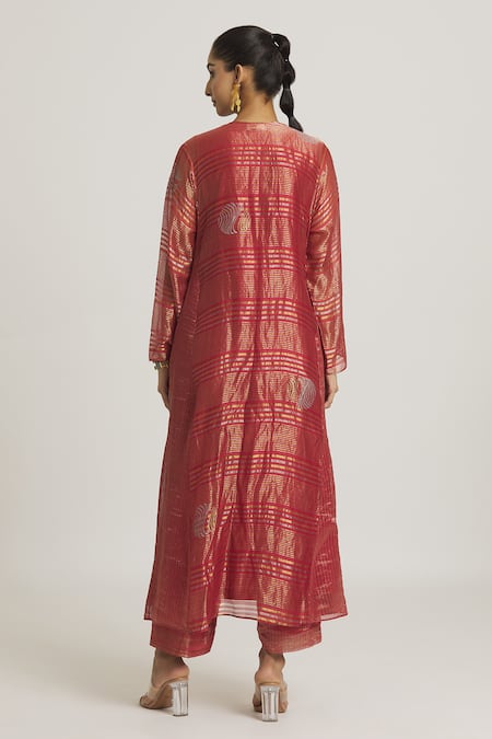 Urvashi Kaur Stripe Pattern Anarkali Overlay 