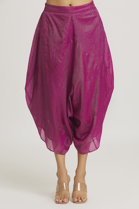 Buy_Urvashi Kaur_Fuchsia Tissue Zari Silk Woven Stripe Dhoti Pant  _Online_at_Aza_Fashions