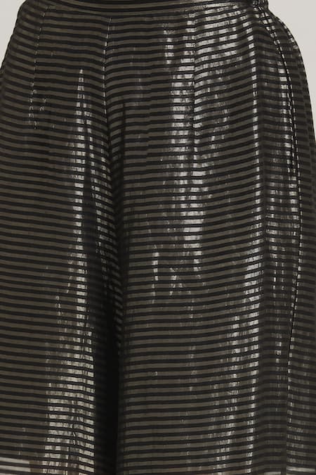 Urvashi Kaur Black Silk Stripe Woven Wide Legged Pant at Aza Fashions Urvashi Kaur_Black Silk Stripe Woven Wide Legged Pant _at_Aza_Fashions
