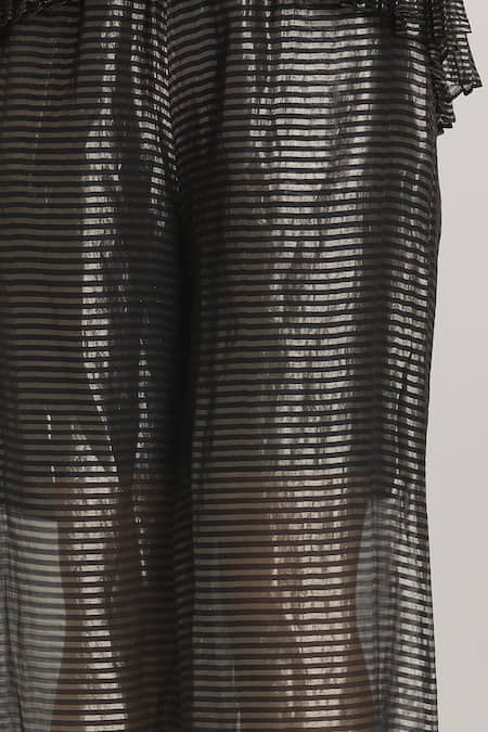 Urvashi Kaur_Black Silk Woven Wide Legged Pant _Online_at_Aza_Fashions