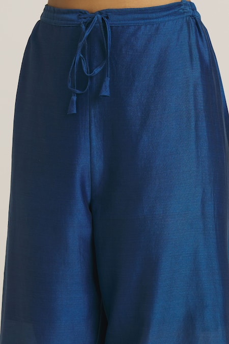 Shop_Urvashi Kaur_Blue Chanderi Silk Zari Work Bordered Pant _Online_at_Aza_Fashions