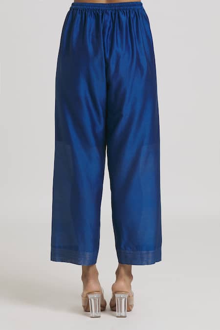 Urvashi Kaur_Blue Chanderi Silk Zari Work Bordered Pant _at_Aza_Fashions