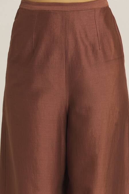 Buy_Urvashi Kaur_Brown Chanderi Silk Plain Pant _Online_at_Aza_Fashions