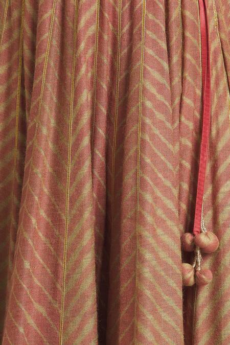 Shop_Urvashi Kaur_Coral Tissue Chevron Block Print Skirt _Online_at_Aza_Fashions