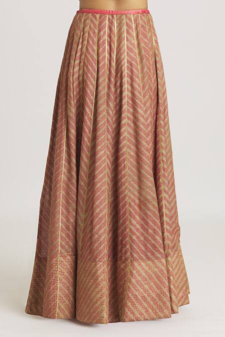Urvashi Kaur_Coral Tissue Chevron Block Print Skirt _at_Aza_Fashions