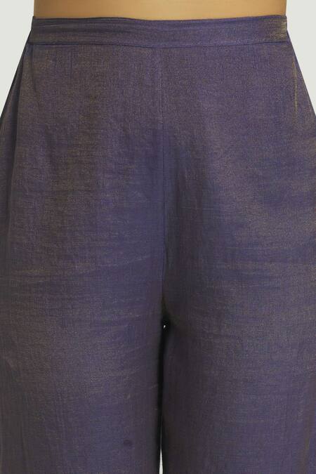 Buy_Urvashi Kaur_Purple Tissue Cotton Silk Woven Zari Work Metallic Straight Pant  _Online_at_Aza_Fashions