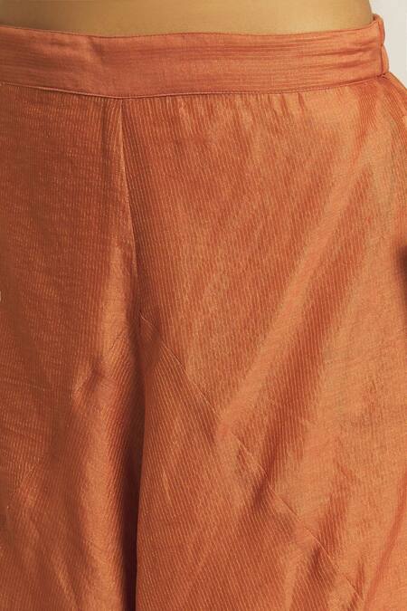Urvashi Kaur Coral Tissue, Silk Stripe Pattern Asymmetric Pant Online at Aza Fashions Urvashi Kaur_Coral Tissue, Silk Stripe Pattern Asymmetric Pant _Online_at_Aza_Fashions