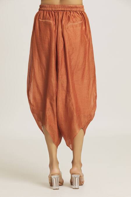 Buy Urvashi Kaur Coral Tissue, Silk Stripe Pattern Asymmetric Pant Online at Aza Fashions Buy_Urvashi Kaur_Coral Tissue, Silk Stripe Pattern Asymmetric Pant _Online_at_Aza_Fashions