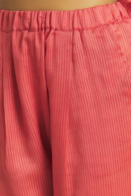 Buy_Urvashi Kaur_Coral Chanderi Silk Woven Stripe Pattern Pant  _Online_at_Aza_Fashions