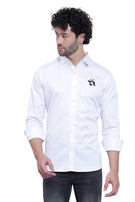 Armen & CO_White Cotton Embroidery Thread Panda Shirt_Online_at_Aza_Fashions