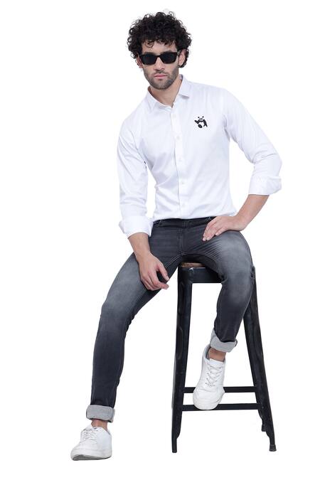 Buy_Armen & CO_White Cotton Embroidery Thread Panda Shirt_Online_at_Aza_Fashions