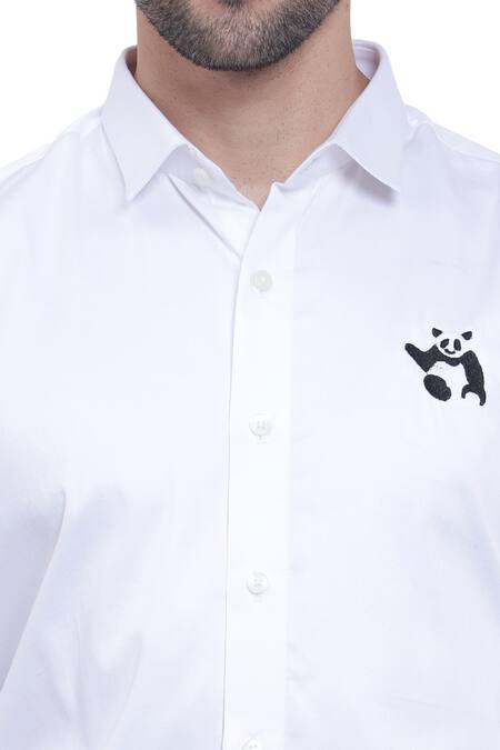 Shop_Armen & CO_White Cotton Embroidery Thread Panda Shirt_Online_at_Aza_Fashions