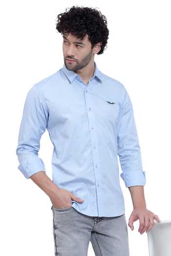 Armen & CO_Blue Cotton Embroidery Thread Pilot Placement Shirt_Online_at_Aza_Fashions