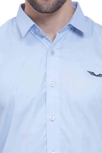Buy_Armen & CO_Blue Cotton Embroidery Thread Pilot Placement Shirt_Online_at_Aza_Fashions