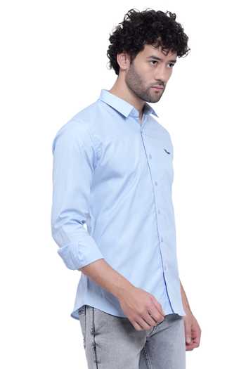 Shop_Armen & CO_Blue Cotton Embroidery Thread Pilot Placement Shirt_Online_at_Aza_Fashions