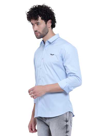Armen & CO_Blue Cotton Embroidery Thread Pilot Placement Shirt_at_Aza_Fashions