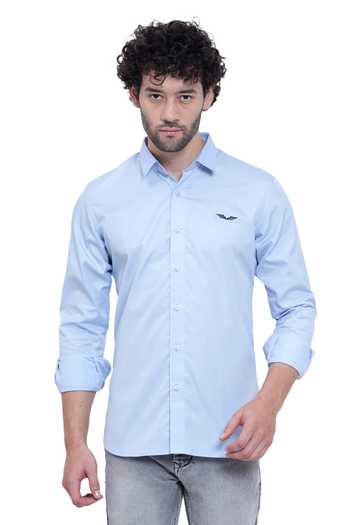 Buy_Armen & CO_Blue Cotton Embroidery Thread Pilot Placement Shirt