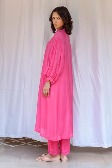 Shop_Ayaka_Fuchsia Viscose Embroidery High Neck Thread Hand Tunic _Online_at_Aza_Fashions