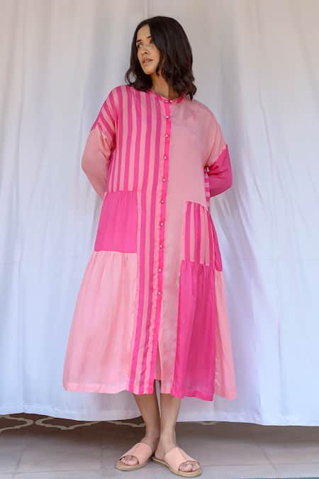 Buy Ayaka Yellow Viscose High Neck Striped Dress With Inner Online at Aza Fashions Buy_Ayaka_Yellow Viscose High Neck Striped Dress With Inner _Online_at_Aza_Fashions