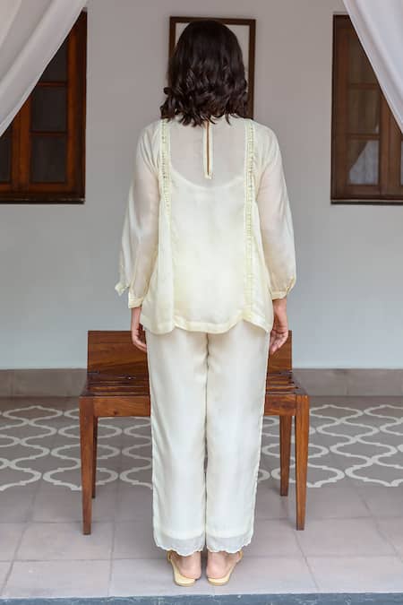 Shop Ayaka Yellow Viscose, Cotton Scalloped Hem Plain Trouser at Aza Fashions Shop_Ayaka_Yellow Viscose, Cotton Scalloped Hem Plain Trouser _at_Aza_Fashions