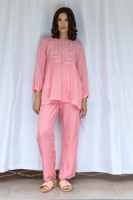 Ayaka_Pink Viscose, Cotton Straight Plain Trouser _Online_at_Aza_Fashions