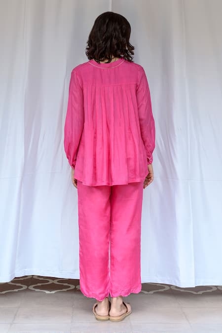 Shop Ayaka Pink Viscose, Cotton Plain Straight Trouser at Aza Fashions Shop_Ayaka_Pink Viscose, Cotton Plain Straight Trouser _at_Aza_Fashions