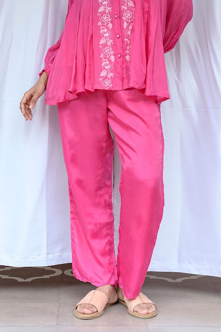 Ayaka Pink Viscose, Cotton Plain Straight Trouser Online at Aza Fashions Ayaka_Pink Viscose, Cotton Plain Straight Trouser _Online_at_Aza_Fashions