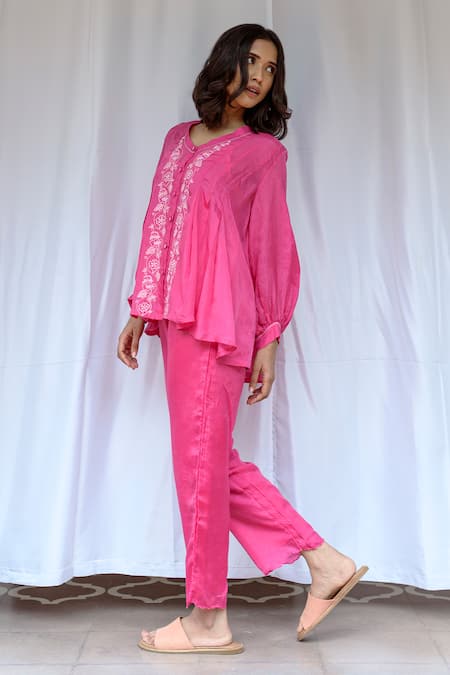 Buy Ayaka Pink Viscose, Cotton Plain Straight Trouser Online at Aza Fashions Buy_Ayaka_Pink Viscose, Cotton Plain Straight Trouser _Online_at_Aza_Fashions