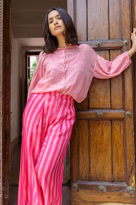 Shop Ayaka Yellow Viscose, Cotton Striped Flared Trouser Online at Aza Fashions Shop_Ayaka_Yellow Viscose, Cotton Striped Flared Trouser _Online_at_Aza_Fashions