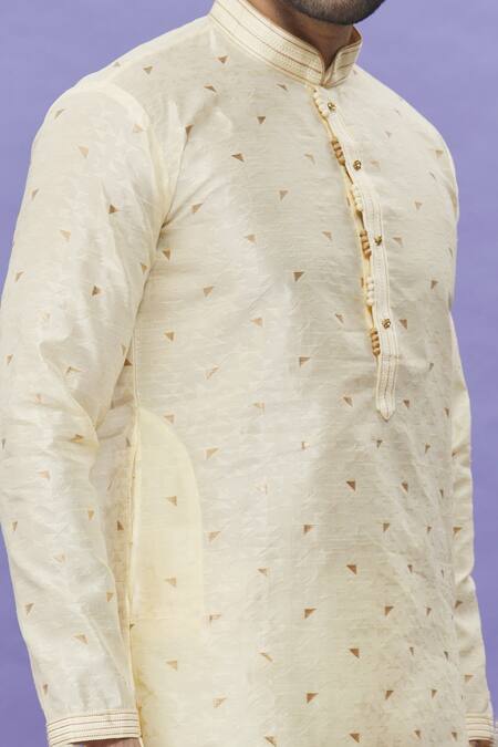 Shop_Arihant Rai Sinha_Cream Jacquard, Silk, Brocade Embroidery Geometric Pattern Kurta_Online_at_Aza_Fashions