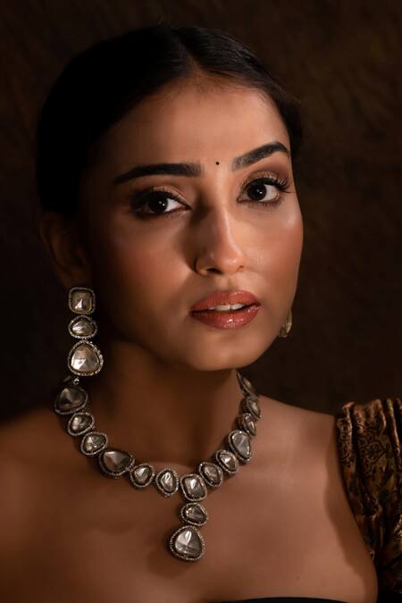 Ishhaara Gold Plated Imitation Diamonds Polki Studded Necklace Set