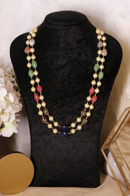 Ishhaara_Gold Plated Double Layered Stone Necklace _Online_at_Aza_Fashions