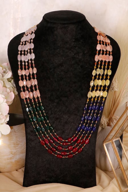 Ishhaara_Gold Plated Multi Color Layered Onyx Stone Necklace _Online_at_Aza_Fashions